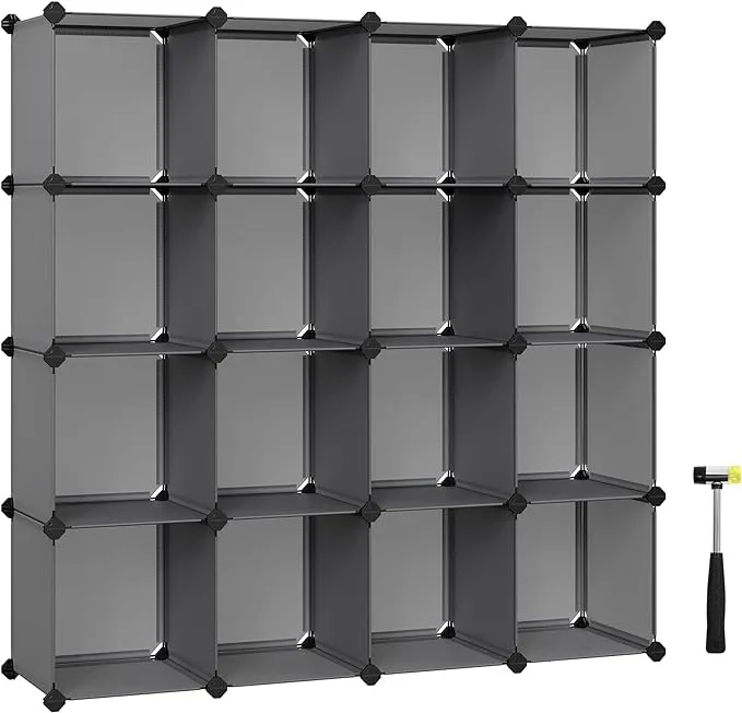 SONGMICS Cube Storage Organizer, DIY 16-Cube Bookshelf, Gray