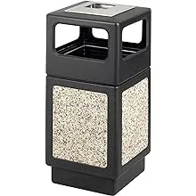 Safco Indoor/outdoor Square Receptacles - 38 gal Capacity - 39.3" Height x 18.3" Width x 18.3" Depth - Polyethylene - Black - 1 Each