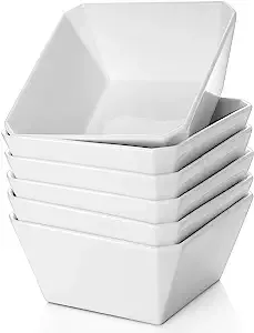 Porcelain Cereal Bowls, 16 oz Square Serving Bowls Set, 5 Inch White Ceramic Bowls for Salad, Soup, Snack, Dessert and Marmalade, Dishwasher & Microwave Safe, Set of 6