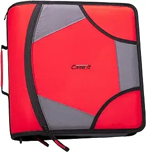 Case It King Size Mighty Zip Tab Binder, 3 Rings, 4" Capacity, 11 x 8.5, Red