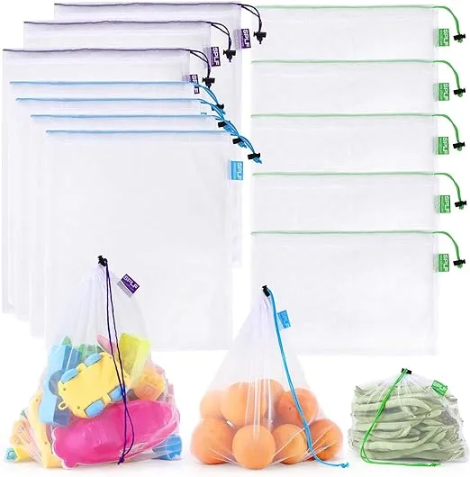  12 Pcs Heavy Duty Reusable Mesh Produce Bags, 3 Large 4 Medium &amp; 5 Small