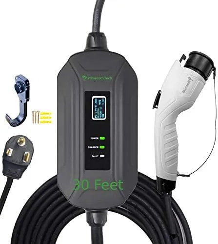 PRIMECOM Level 2 EV Charger 220/240V, 16A, 30ft & 50ft, Portable EVSE Electric Vehicle Charging Cable Compatible with Bolt Volt Leaf BMW i3 Fiat 500e Clarity NIRO Prius (6-50P, 30 Feet)