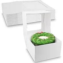 MT Products Cake Boxes 8" x 8" x 5" White Treat Boxes with Window - Pack of 15 Auto Pop-Up Bakery Boxes - Pastry Boxes Keep Donuts, Cookies, Muffins Safe - Made in the USAMT Products Cake Boxes 8" x 8" x 5" White Treat Boxes wit…