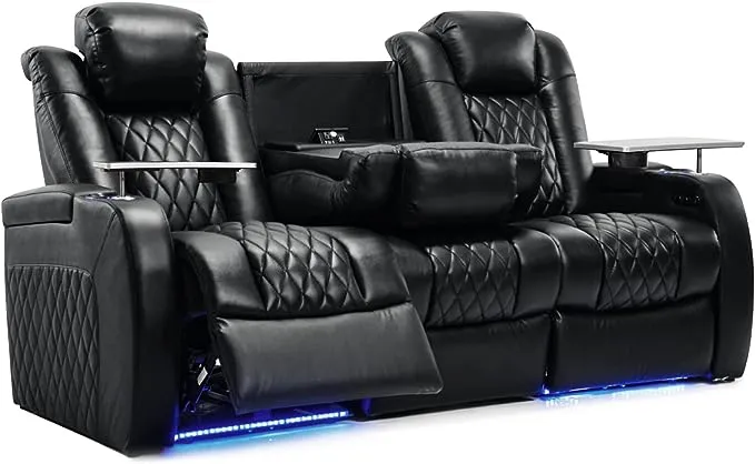 Weilianda Home Theater Seating Top Grain Leather Recliner Chair Dual Power Movie ...