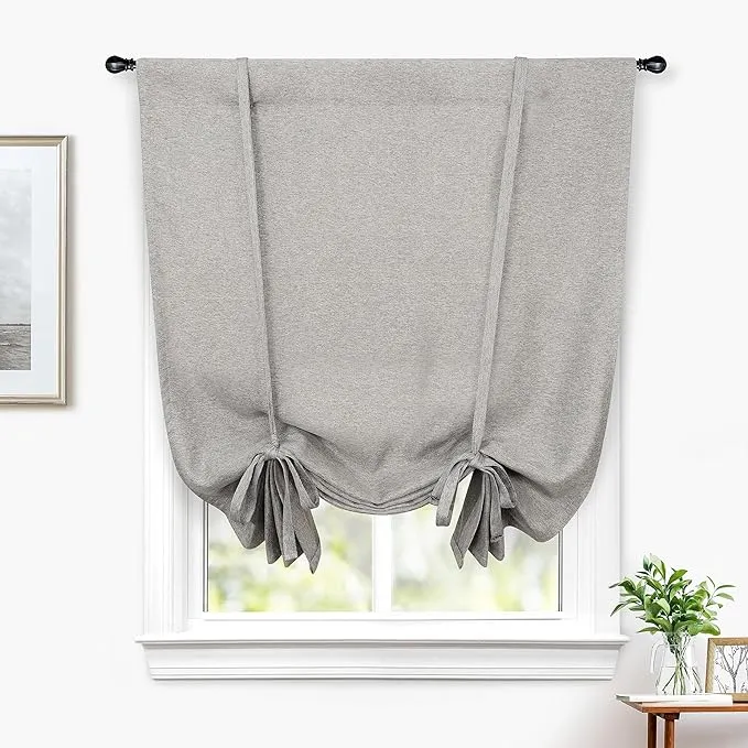 DriftAway Faux Linen Textured Solid Color Blackout Tie Up Curtain for Kitchen ...