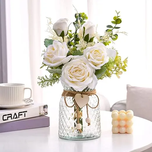 Ivory Rose Lighted Mason Jar Centerpiece, Wedding Centerpiece, Event Centerpiece, Wedding Decor, Farmhouse Wedding, Shower Decorations