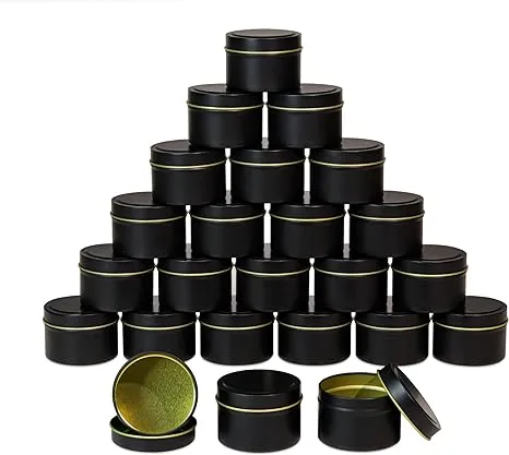 Black Candle Tins 4oz, Bulk Candle Making Tins 24 Piece Candle Containers, Wholesale Candle Jars for Candle Making - More Color Available (Black)