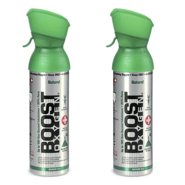 Boost Oxygen Medium Natural 5L Canister | Respiratory Support for Aerobic Recovery, Altitude, Performance & Health (2 Pack)
