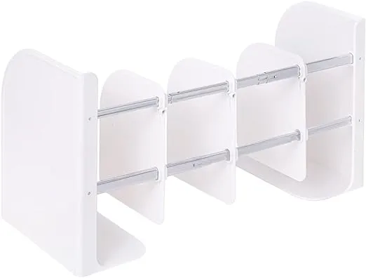 MXhme Adjustable BookEnds for Heavy Books, Heavy Duty Metal Book Ends for Shelves, Book Ends for Heavy Books, Non Skid Book Organizer for Home, Office, School, Large Capacity 4 Layers (Ivory White)MXhme Adjustable BookEnds for Heavy Books, Heavy Dut…