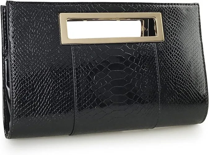 HOXIS Classic Crocodile Pattern Faux Patent Leather Metal Grip Cut It Out Clutch ...