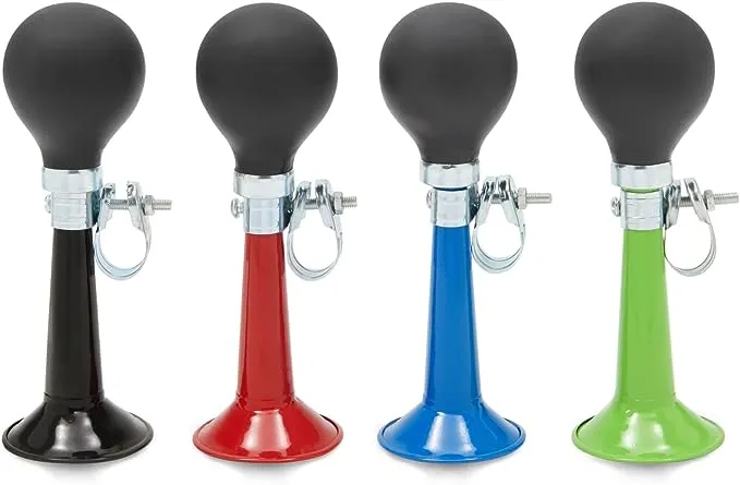 4 Pack Bike Horns for Adults and Kids Bicycle Handlebars with Rubber Squeeze Bulb (4 Assorted Colors, 7 x 2 x 2 in)