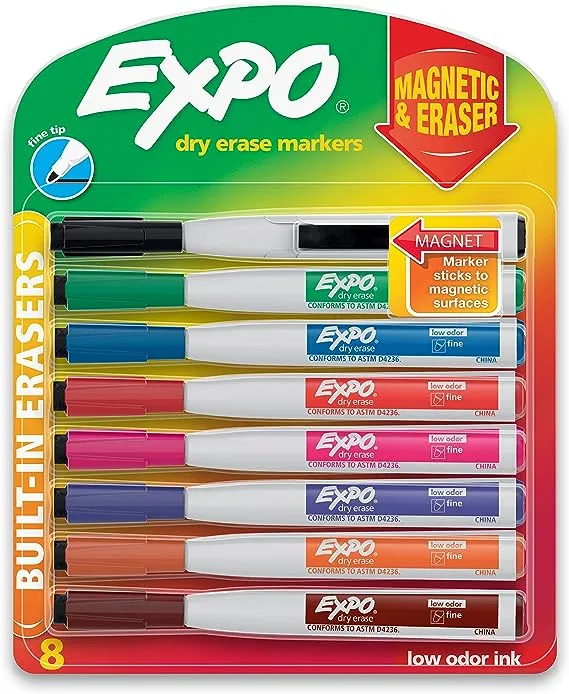 Expo Magnetic Dry Erase Marker - Fine Tip - Assorted - 8 Pack