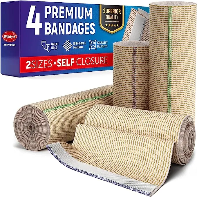 Premium Elastic Bandage Wrap – (Pack of 4) – 2x4” & 2x6” Self-Closing Compression Bandage Wrap - Waist, Thigh, Elbow, Knee Wrap