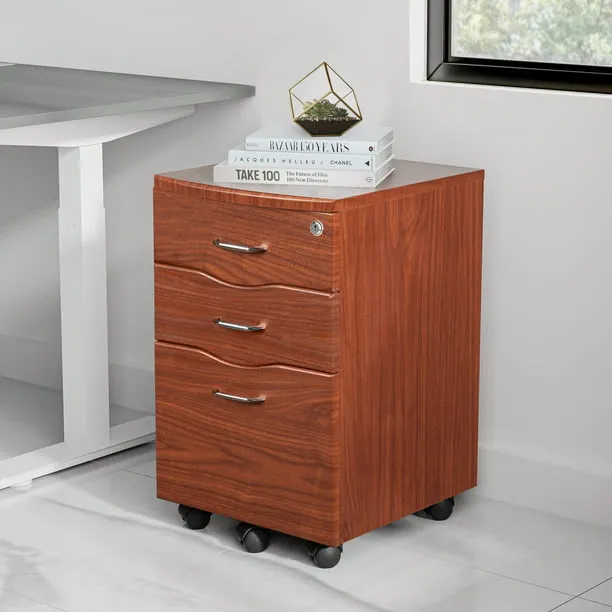 Techni Mobili Rolling Storage and File Cabinet Mahogany