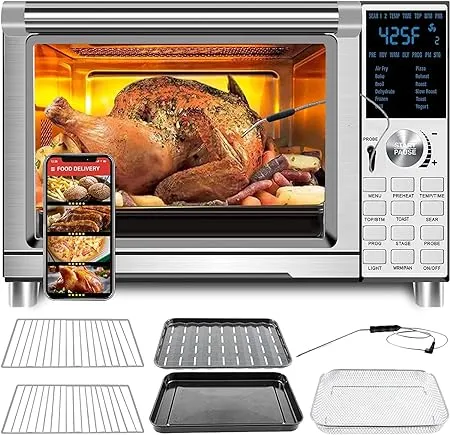 NuWave Bravo Air Fryer Toaster Smart Oven, 12-in-1 Countertop Convection, 30-qt XL Capacity, 50°-500°F Controls, Top and Bottom Heater Adjustments