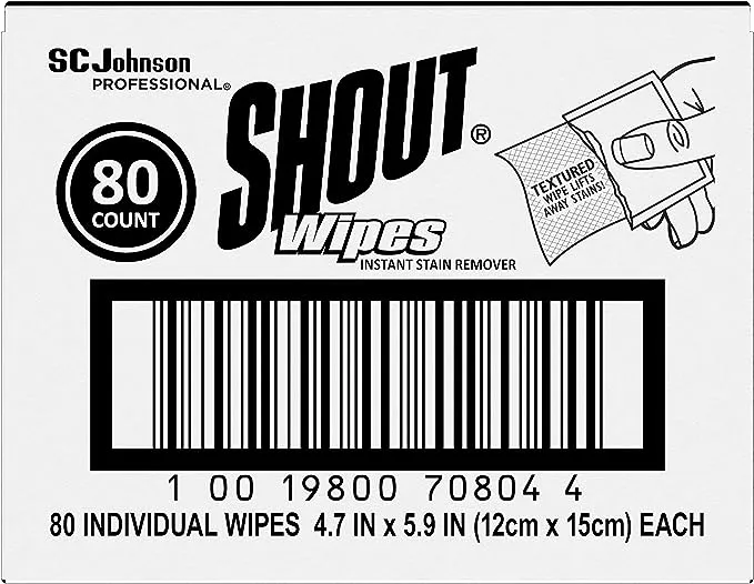Shout Wipe & Go Instant Stain Remover, 4.7 x 5.9, 80 Packets/Carton