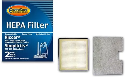 Riccar 1700 1800 HEPA and Charcoal Filter Set RF17 Also Will Fit Simplicity