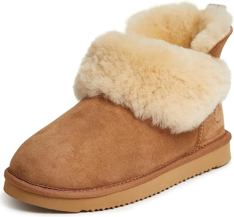 Dearfoams Women's Fireside By Perth Genuine Shearling Foldover Boot