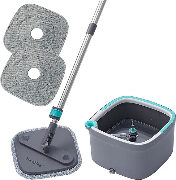 True & Tidy True Clean Mop and Bucket System, Includes Square Spin Mop, Dual ...