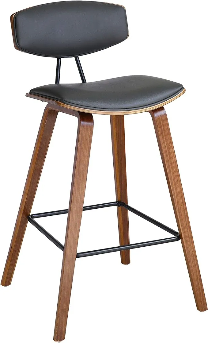 Armen Living | Fox 25.5&quot; Counter Height Grey Faux Leather and Walnut Wood Mid-Century Modern Bar Stool | LCFOBAWAGR26