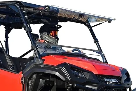 SuperATV Scratch Resistant Clear Flip Windshield For 2016+ Honda Pioneer 1000 / 1000-5 | Hard Coated on both sides For Extreme Durability | Can be Set to 3 Different Settings