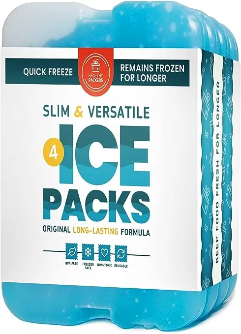 Healthy Packers Ice Packs for Coolers - Freezer Packs - Original Cool Pack | Cooler Accessories for the Beach, Camping and Fishing | Slim & Long-Lasting Reusable Ice Pack for Lunch Box (Set of 4)