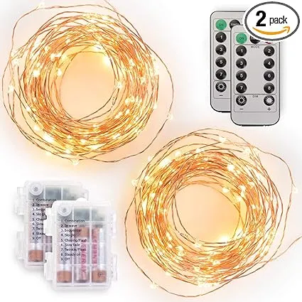 Tenergy 2 Pack Battery Operated LED String Lights, Includes 6 AA Batteries, 16.5ft Light String 50 Dimmable LEDs, Remote Control, Outdoor Ready for Christmas Decorations, Wedding Decor, UL CertifiedTenergy 2 Pack Battery Operated LED String Lights, Inclu