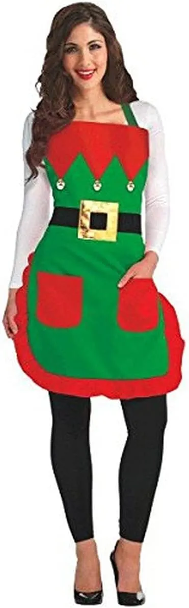 Party City Christmas Elf Fabric Apron for Teens and Adults, One Size Fits Most