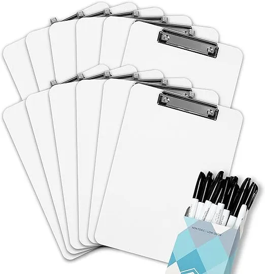 DreamLine Products Dry Erase Clipboard + Pen Holder + Markers 12pc Set of 12 Clip ...