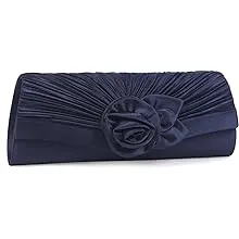 Damara Women's Satin Pleated Flower Front Evening Bag Clutch Handbag