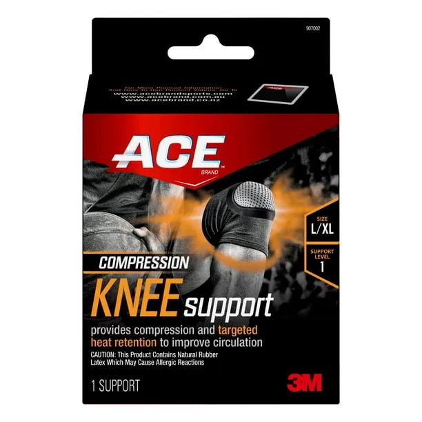 ACE Brand Compression Knee Support for Injured/Weak Knees, L/XL, Black, 1 Total