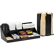 Mind Reader CDCOM-BLK Cup and Lid Organizer and Breakroom and Coffee Condiment Organizer, 15 Compartment, Black