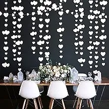 52Ft Valentines Day Party Decorations White Heart Garland White Love Heart Hanging Paper Streamer Banner for Wedding Anniversary Bridal Shower Engagement Mothers Day Bachelorette Winter Party Supplies