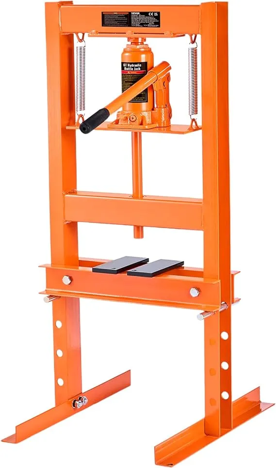 BENTISM Hydraulic Shop Press 6 Ton H-Frame Benchtop Garage Floor Press with Heavy Steel Plates Adjustable Workbench