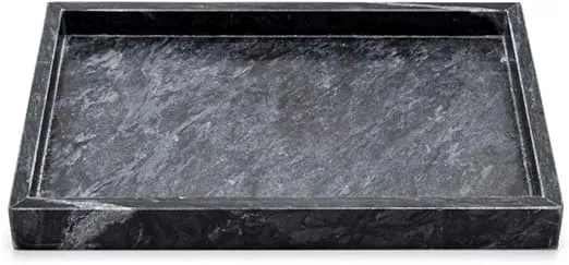 Noble Natural Marble Tray for Desktop/Kitchen/Vanity/Bathroom, Stone Organizer Tray for Coffee Table, Plate Holder for Tissues, Candles, Soap, Towel, Plant (Bright Black, Large 12“ x 8”)