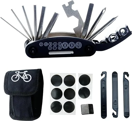 DAWAY Bike Repair Tool Kits - Bicycle Repair Bag & 120 PSI Bike Pump or Saddle Bag Set, with 16 in 1 Bicycle Multitool, Bike Tire Levers Wrench, Portable Patches Fixes - Practical Cycling Accessories