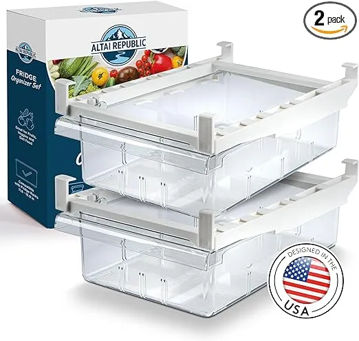 2 Pack Fridge Drawers - Pull Out Refrigerator Storage Drawers - Transparent 