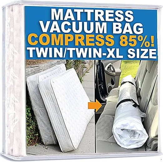 Mattress Vacuum Bag, Sealable Bag for Memory Foam or Inner Spring Mattresses, Compression and Storage for Moving and Returns, Leakproof Valve and Double Zip Seal (Twin/Twin-XL)Mattress Vacuum Bag, Sealable Bag for Memory Fo…