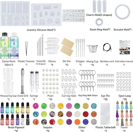 IGaiety Resin Jewelry Making Kit 240 Pcs Silicone Epoxy Resin Mold Keychain Starter Kit Bundle with Resin Molds and Pigments Tools for Resin Beginners Adults Kids Jewelry Earring Making