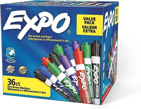 EXPO Low Odor Dry Erase Markers, Chisel Tip, Assorted, 36 Count