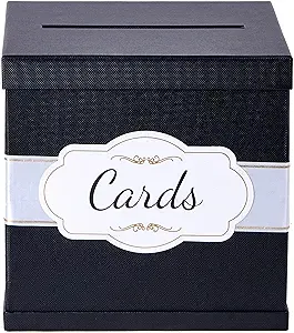 Merry Expressions 10" Black Card Box, Money Gift Box for Weddings, Graduations, Funerals, Birthdays - Wedding Gift Table Decoration for Receptions - Large