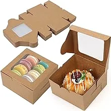 LotFancy 60 Pcs Bakery Boxes with Window, 4x4x2.3 in Pastry Boxes for Cookies, Macarons, Chocolates