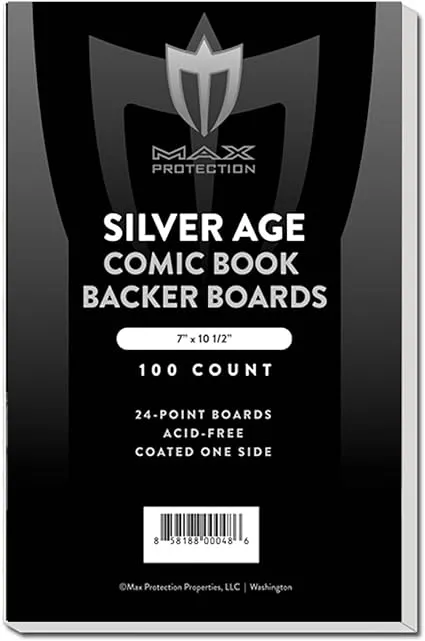 Max Pro Premium Comic Book Backing Boards, Silver, 100 Boards per Pack