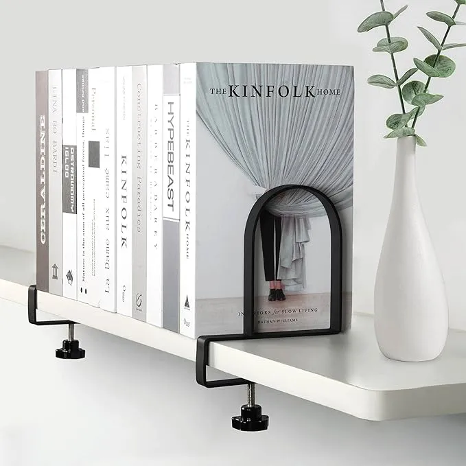  Adjustable Book Ends for Shelves: Black Heavy Duty Bookends - Metal Clamp 