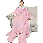 Catalonia Sherpa Wearable Blanket with Sleeves & Foot Pockets for Adult Women Men, Comfy Snuggle Wrap Sleeved Throw Blanket Robe, Gift Idea, Pink