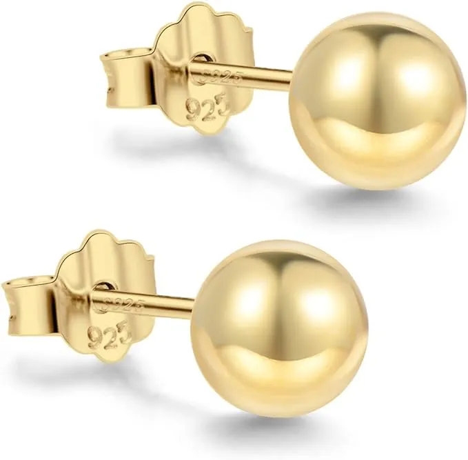 18K Gold Plated Sterling Silver Ball Stud Earrings