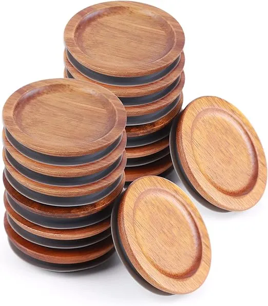 3Pack Regular Mouth and 3Pack Wide Mouth Mason Jar Lids Acacia Wooden Storage Canning Jar Lids Ball Jars Bamboo Wooden Lids with Airtight Silicone Seal, Brown