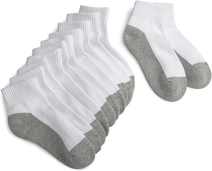  Big Boys&#039; Seamless-Toe Quarter Athletic Socks (Pack of 6) Small White