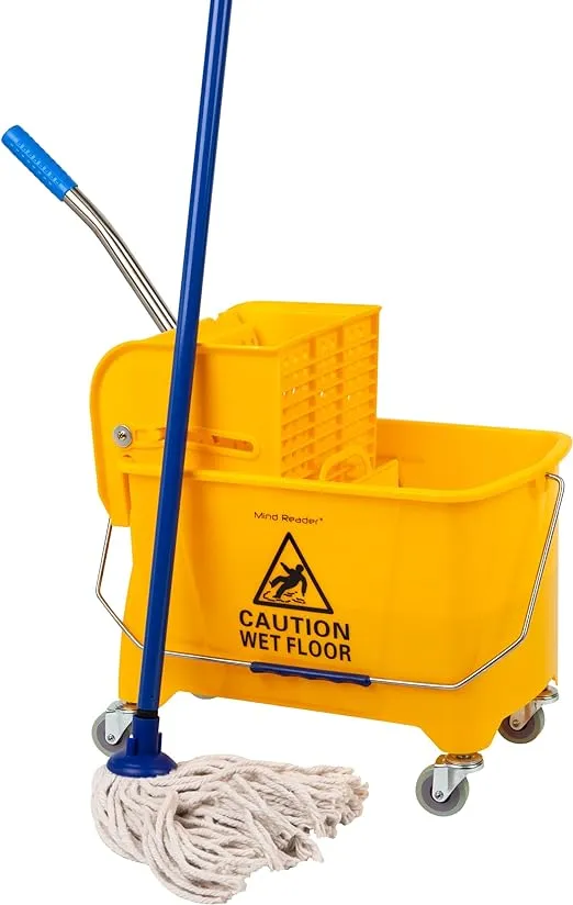 Mind Reader 20 Liter Heavy Duty Mop Wringer Trolley Bucket, Yellow