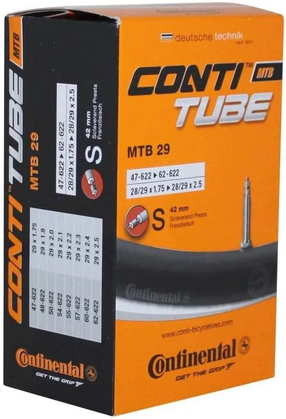 Continental 29" Bicycle Tube, 1.75"/2.5" 42mm Presta Valve, Black